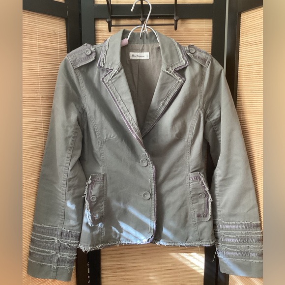 BEN SHERMAN jacket Sz S military style blazer raw edge EUC sage green - Picture 3 of 5